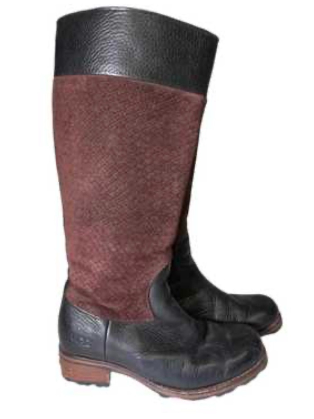 UGG Tall Two-Tone Brown and Black Leather/Suede Boots
